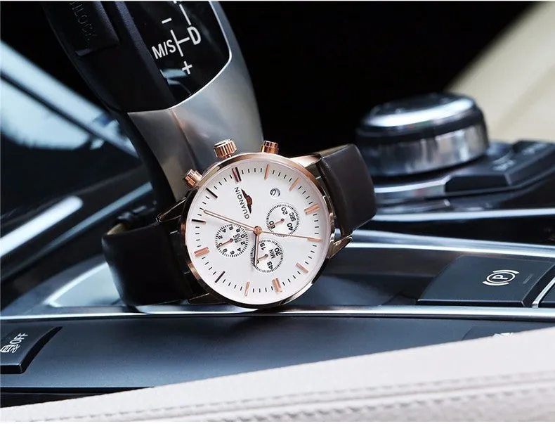 Men's Watches New Fashion Luxury Top Brand GUANQIN Chronograph Male Dress Leather Belt Sports Clock Quartz Wrist Watches