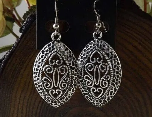 New Arrival Bohemia Vintage Jewelry National elements Tibetan Silver Carving Hollow Retro Drop pendant Earring for Women  MK-012