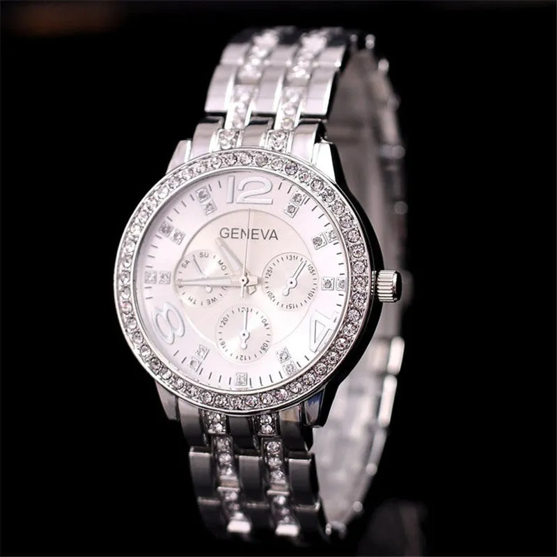 New Arrivals GENEVA Watches Men Diamond Belt Fashion Gift Watch Dress Alloy Wristwatches