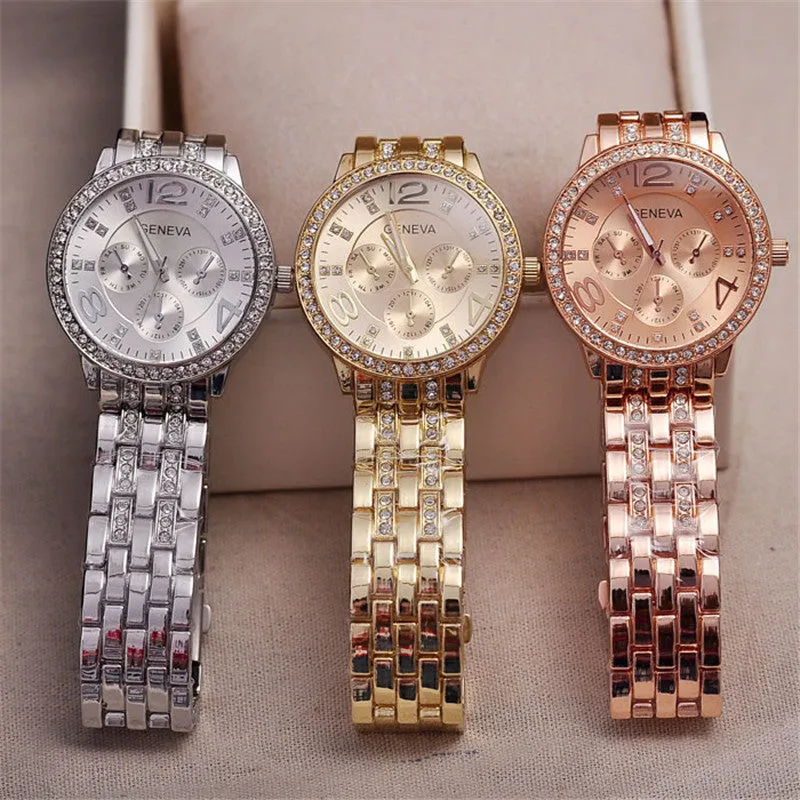 New Arrivals GENEVA Watches Men Diamond Belt Fashion Gift Watch Dress Alloy Wristwatches