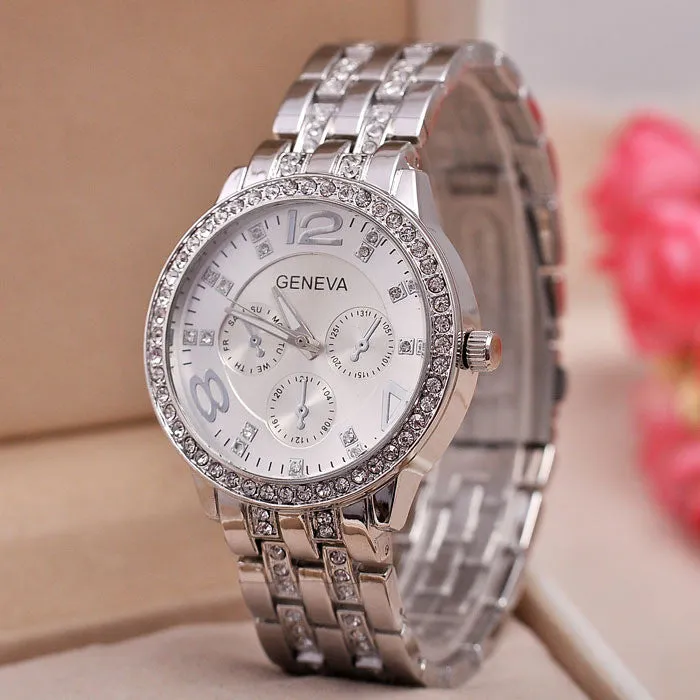 New Arrivals GENEVA Watches Men Diamond Belt Fashion Gift Watch Dress Alloy Wristwatches