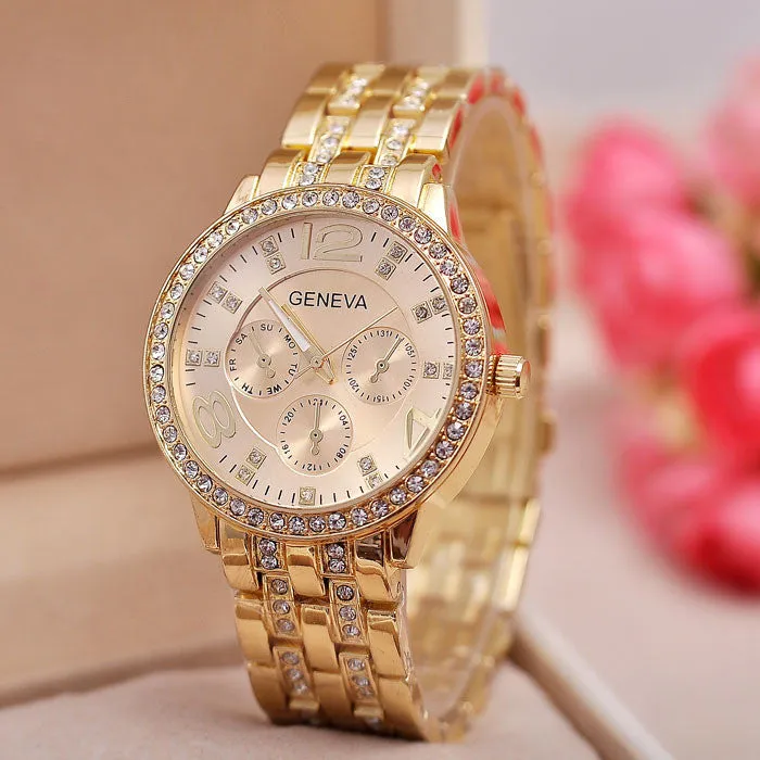 New Arrivals GENEVA Watches Men Diamond Belt Fashion Gift Watch Dress Alloy Wristwatches