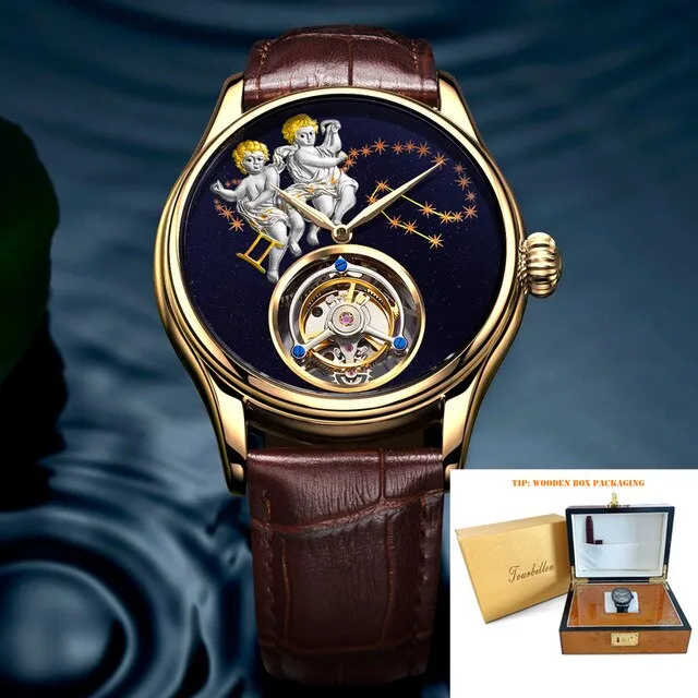 New Brand Men Watch Tourbillon Mechanical Retro Top Man Clock Stainless Steel Thin Dial Creative Trend Luxury Popular Male Watch