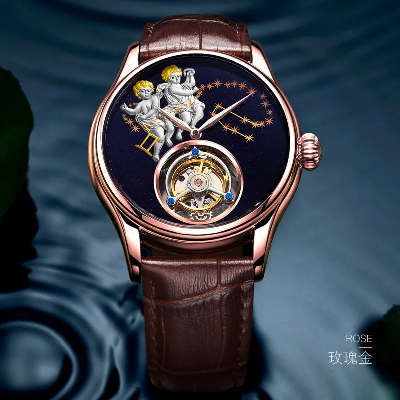New Brand Men Watch Tourbillon Mechanical Retro Top Man Clock Stainless Steel Thin Dial Creative Trend Luxury Popular Male Watch