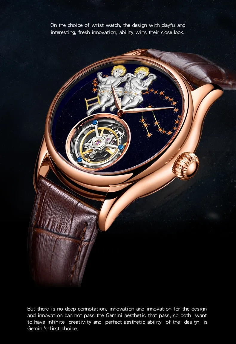 New Brand Men Watch Tourbillon Mechanical Retro Top Man Clock Stainless Steel Thin Dial Creative Trend Luxury Popular Male Watch