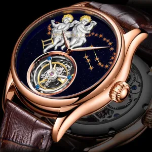 New Brand Men Watch Tourbillon Mechanical Retro Top Man Clock Stainless Steel Thin Dial Creative Trend Luxury Popular Male Watch