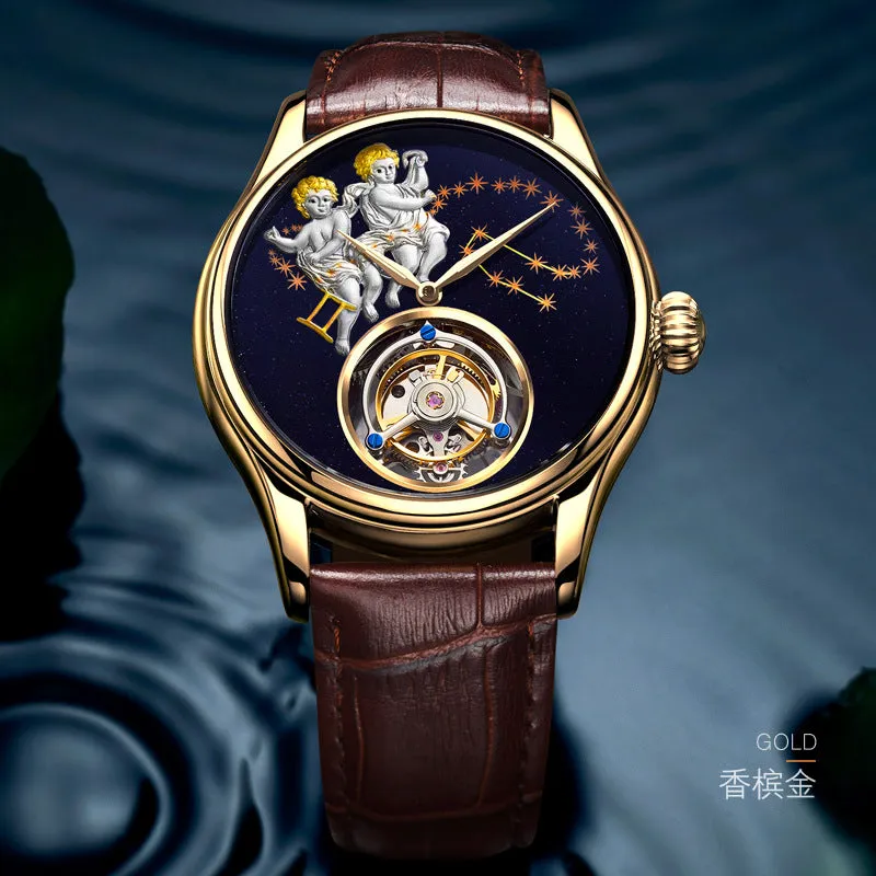 New Brand Men Watch Tourbillon Mechanical Retro Top Man Clock Stainless Steel Thin Dial Creative Trend Luxury Popular Male Watch