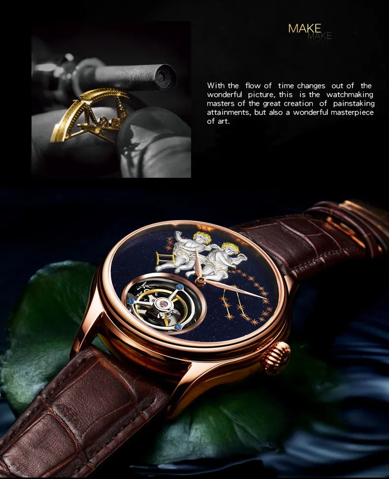 New Brand Men Watch Tourbillon Mechanical Retro Top Man Clock Stainless Steel Thin Dial Creative Trend Luxury Popular Male Watch