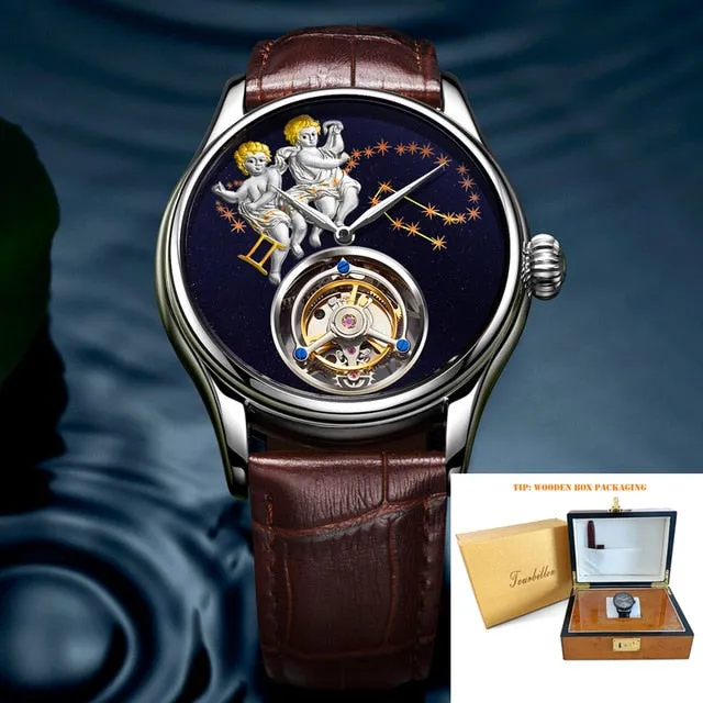 New Brand Men Watch Tourbillon Mechanical Retro Top Man Clock Stainless Steel Thin Dial Creative Trend Luxury Popular Male Watch