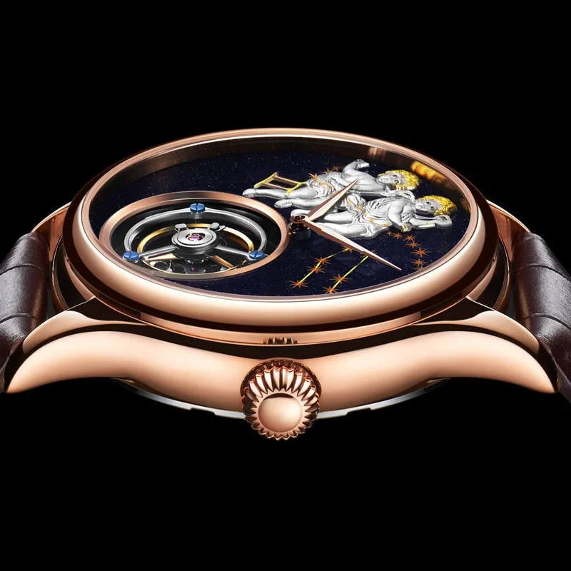 New Brand Men Watch Tourbillon Mechanical Retro Top Man Clock Stainless Steel Thin Dial Creative Trend Luxury Popular Male Watch