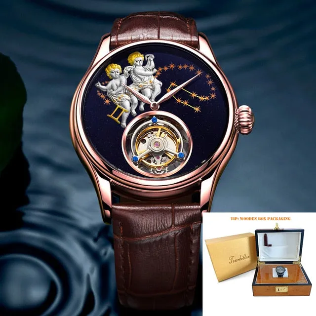 New Brand Men Watch Tourbillon Mechanical Retro Top Man Clock Stainless Steel Thin Dial Creative Trend Luxury Popular Male Watch