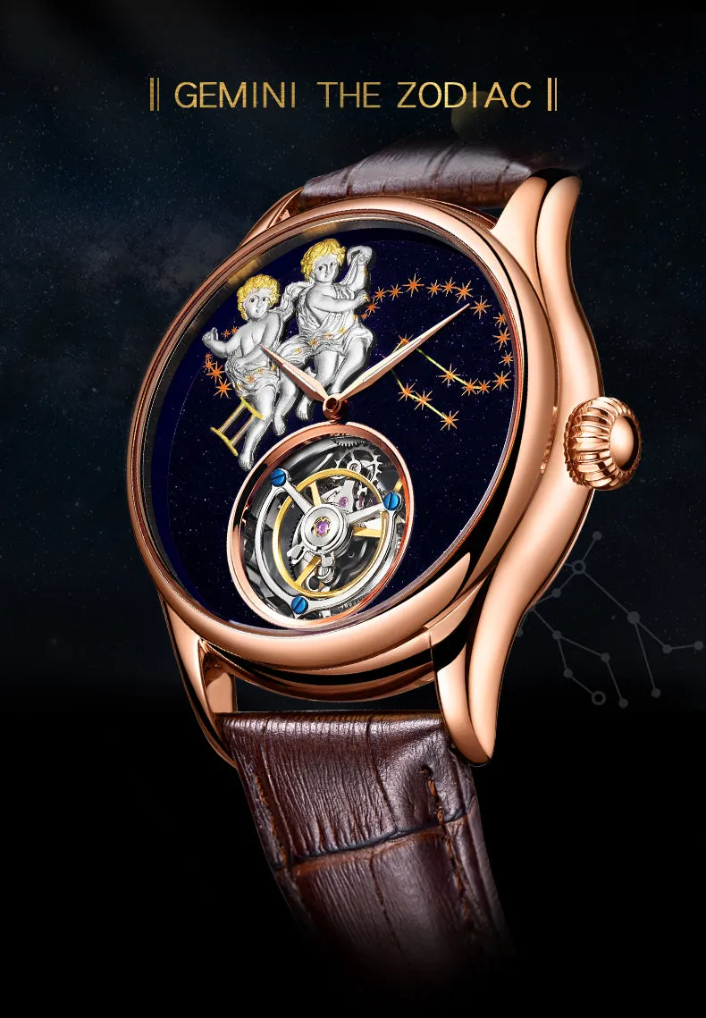 New Brand Men Watch Tourbillon Mechanical Retro Top Man Clock Stainless Steel Thin Dial Creative Trend Luxury Popular Male Watch