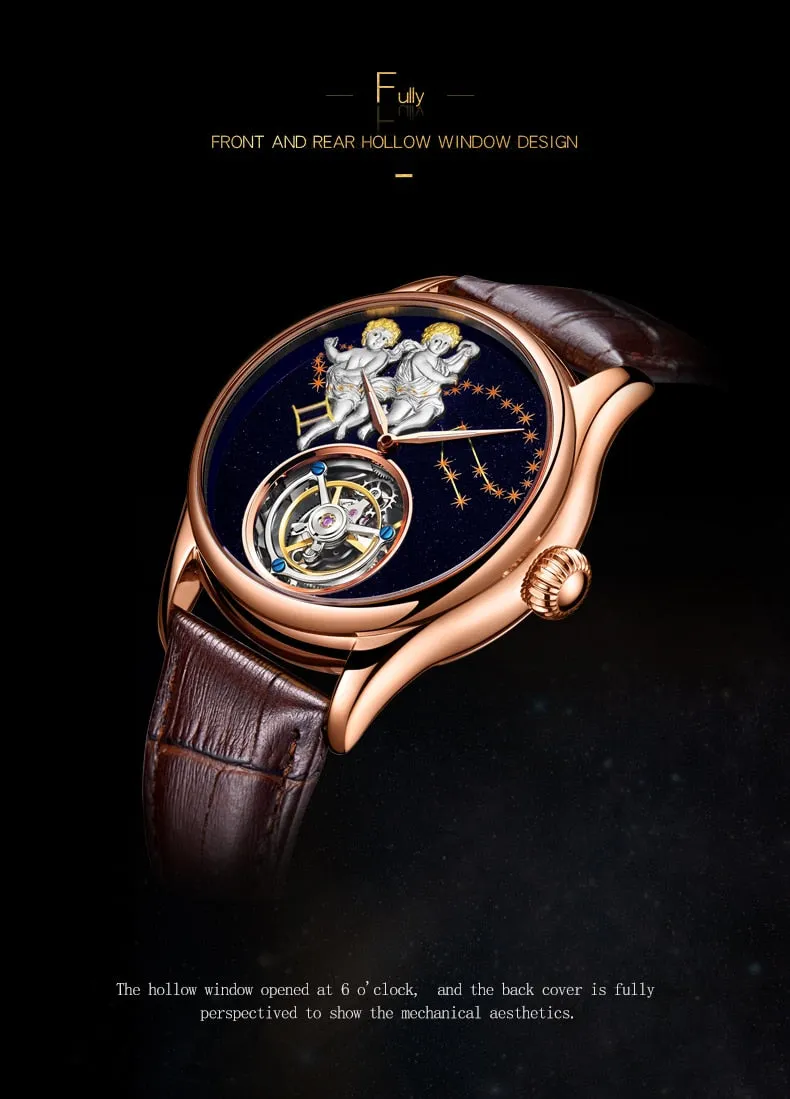 New Brand Men Watch Tourbillon Mechanical Retro Top Man Clock Stainless Steel Thin Dial Creative Trend Luxury Popular Male Watch