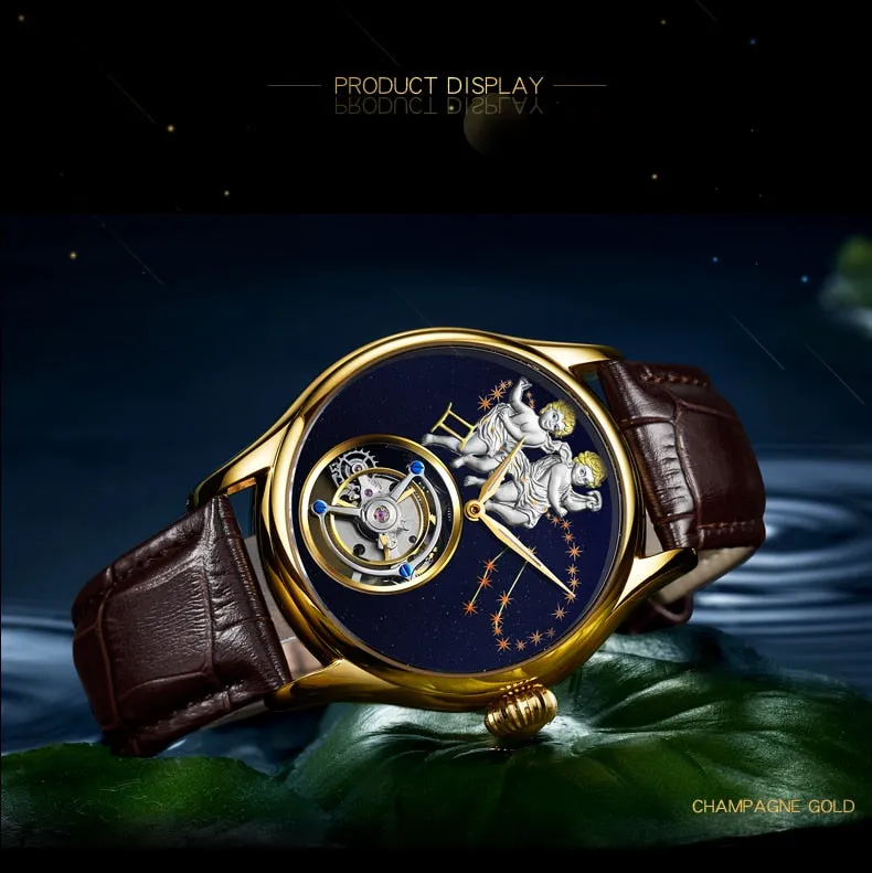 New Brand Men Watch Tourbillon Mechanical Retro Top Man Clock Stainless Steel Thin Dial Creative Trend Luxury Popular Male Watch