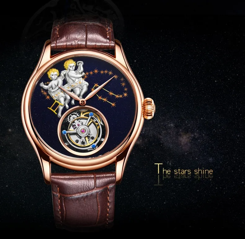 New Brand Men Watch Tourbillon Mechanical Retro Top Man Clock Stainless Steel Thin Dial Creative Trend Luxury Popular Male Watch