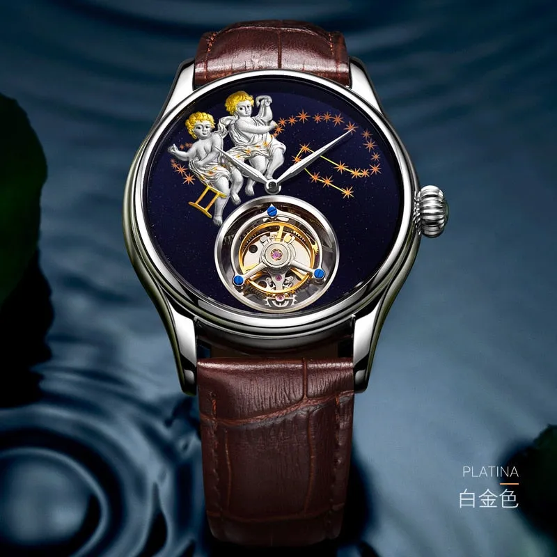 New Brand Men Watch Tourbillon Mechanical Retro Top Man Clock Stainless Steel Thin Dial Creative Trend Luxury Popular Male Watch