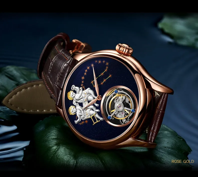 New Brand Men Watch Tourbillon Mechanical Retro Top Man Clock Stainless Steel Thin Dial Creative Trend Luxury Popular Male Watch