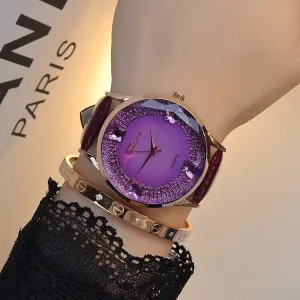 New fashion luxury brand Large Dial Diamond Watch women leather color diamond quartz watch