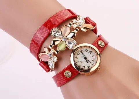 New Women PU Leather Strap Watches Flower Bracelet Women Dress Watch Wristwatches Top Brand Opal Girl's Gift Fashion