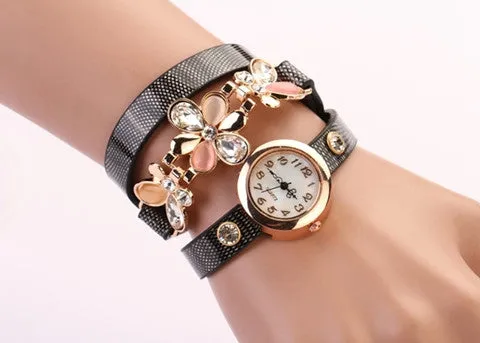 New Women PU Leather Strap Watches Flower Bracelet Women Dress Watch Wristwatches Top Brand Opal Girl's Gift Fashion