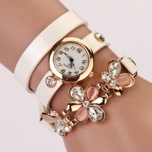 New Women PU Leather Strap Watches Flower Bracelet Women Dress Watch Wristwatches Top Brand Opal Girl's Gift Fashion