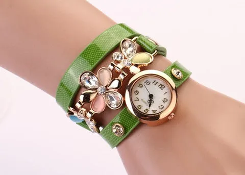 New Women PU Leather Strap Watches Flower Bracelet Women Dress Watch Wristwatches Top Brand Opal Girl's Gift Fashion