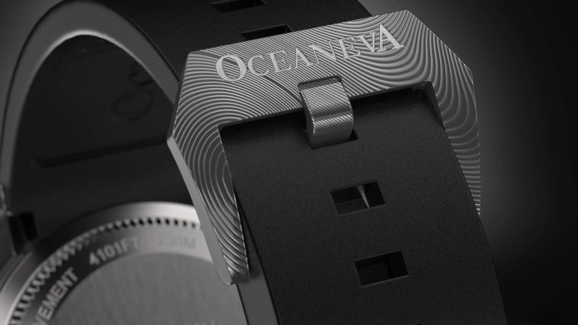 Oceaneva Mens Deep Marine Explorer II Blue Damascus Steel Dial Watch Rubber