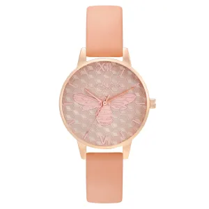 Olivia Burton Honey Bee Midi Dial Rose Gold & Coral Leather Band Women's Watch - OB16FB23