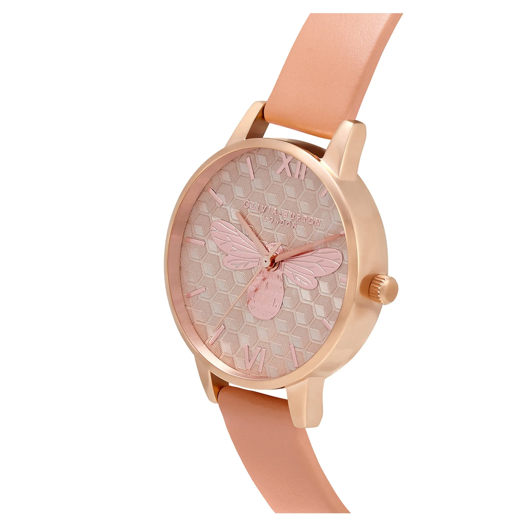 Olivia Burton Honey Bee Midi Dial Rose Gold & Coral Leather Band Women's Watch - OB16FB23