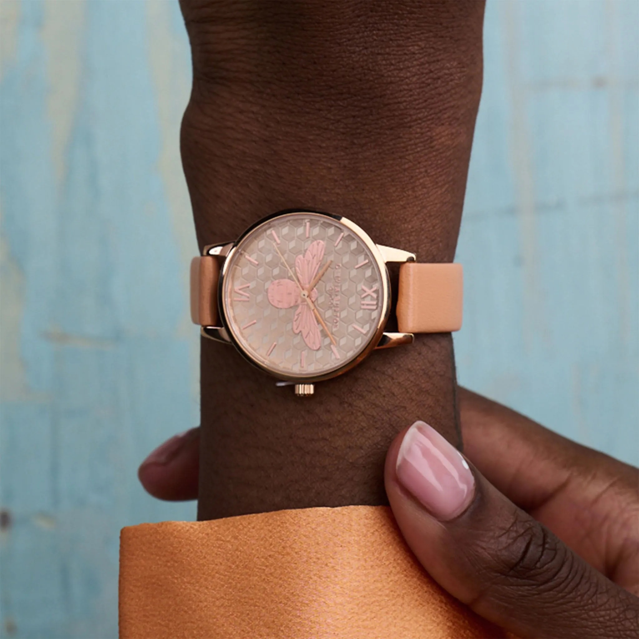 Olivia Burton Honey Bee Midi Dial Rose Gold & Coral Leather Band Women's Watch - OB16FB23