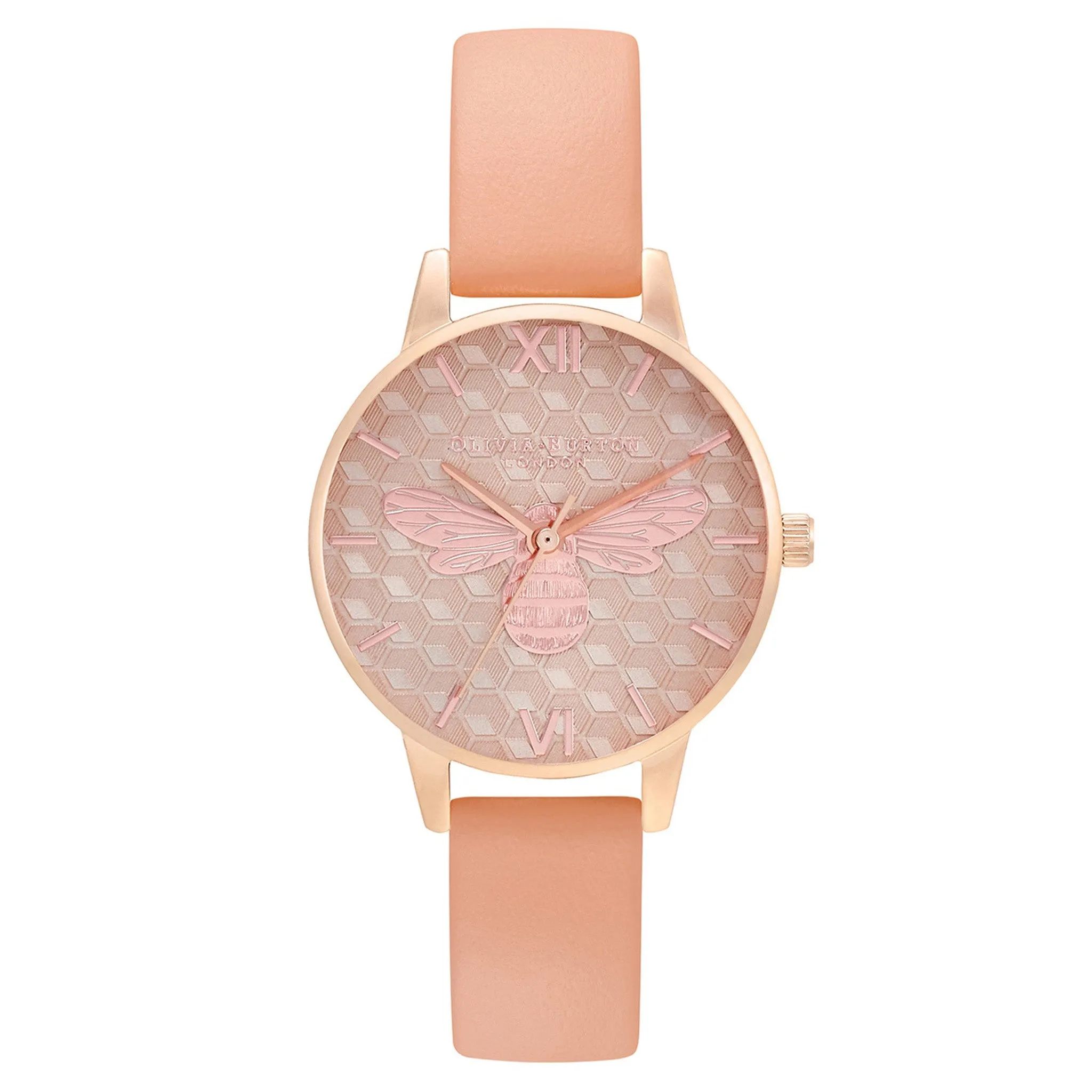 Olivia Burton Honey Bee Midi Dial Rose Gold & Coral Leather Band Women's Watch - OB16FB23