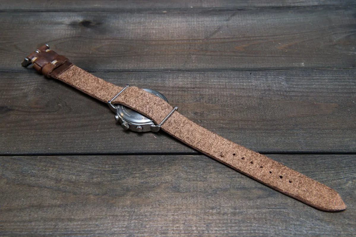 One-piece military watch band, Horween Derby Nut Brown leather watch strap