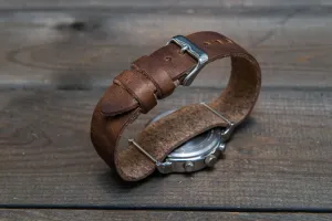 One-piece military watch band, Horween Derby Nut Brown leather watch strap