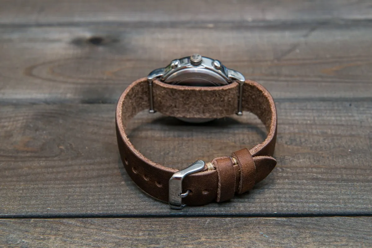 One-piece military watch band, Horween Derby Nut Brown leather watch strap