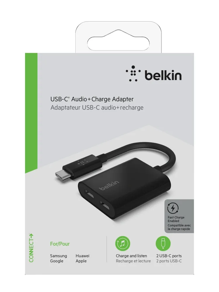 [OPEN BOX] BELKIN Rockstar USB-C Audio with  USB-C Charge Adapter - 2-Port Adapter - Black