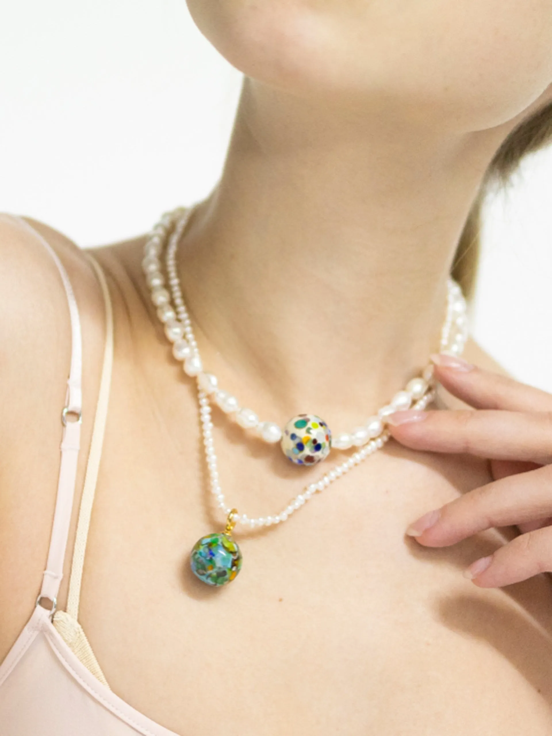 Orbit pearl pendant Zero Waste necklace