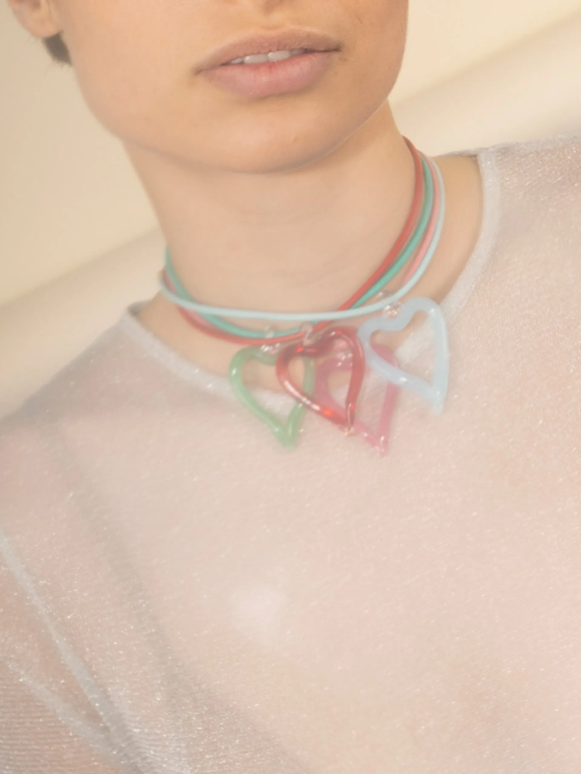 Pink XL Heart of Glass leather cord necklace