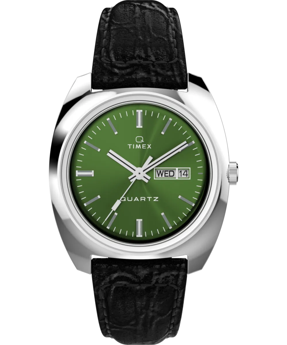 Q Timex 1978 Day/Date 37.5mm Leather Strap Watch