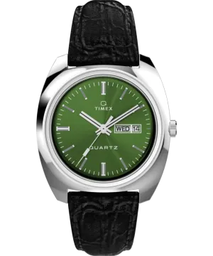 Q Timex 1978 Day/Date 37.5mm Leather Strap Watch