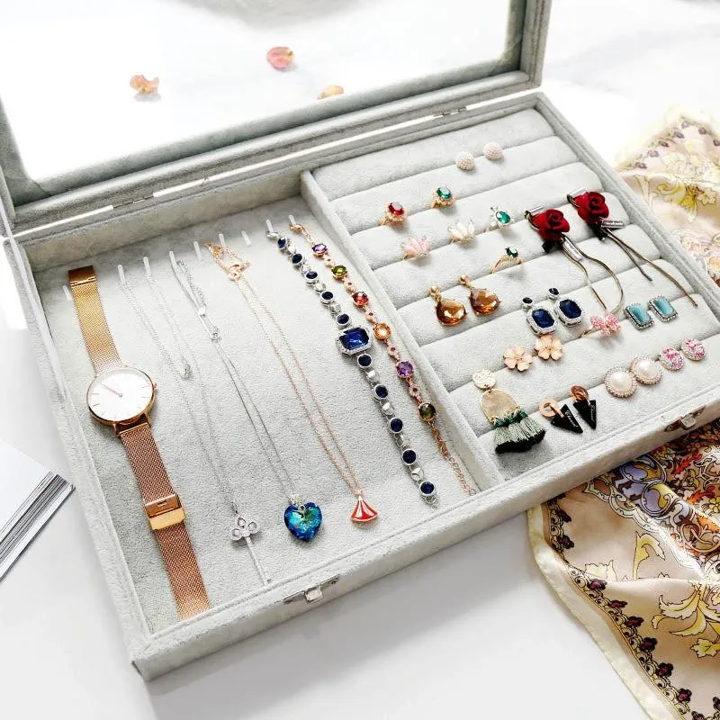 Qfdian Velvet Drawer Jewelry Organizer Box