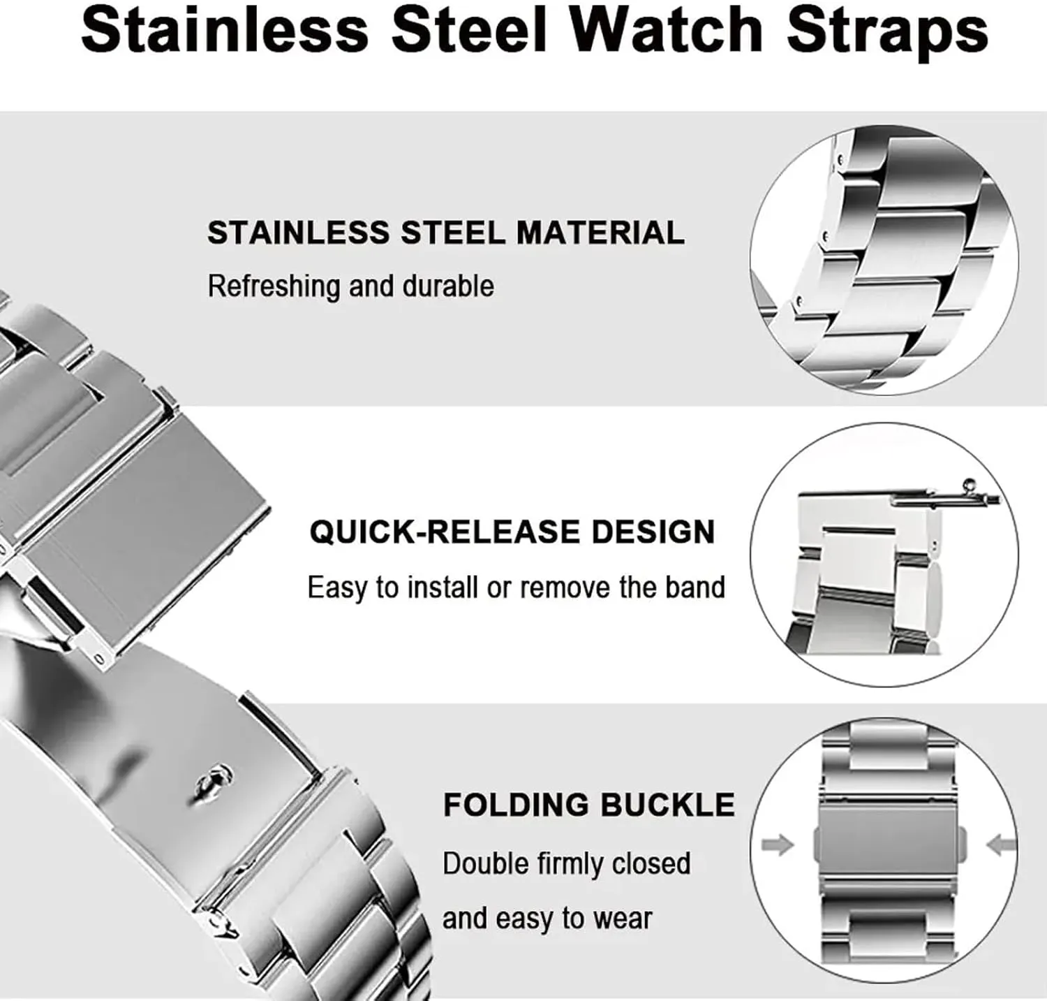 Quick Release Stainless Steel Watch Band Matte Brushed Metal Watchband 14mm 16mm 18mm 20mm 22mm 24mm Universal Solid Stainless Steel Metal Smartwatch Bracelet Replacement Band for Men Women