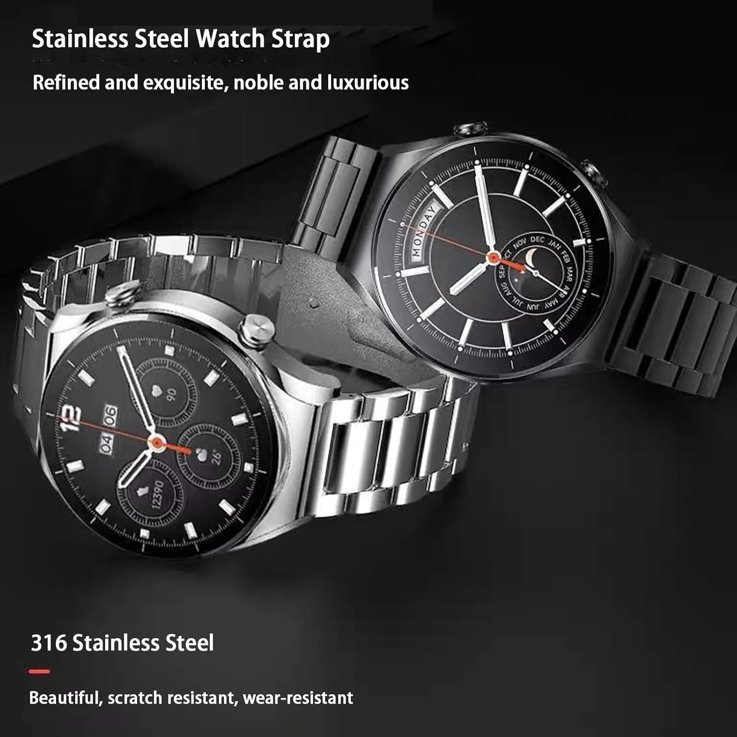 Quick Release Stainless Steel Watch Band Matte Brushed Metal Watchband 14mm 16mm 18mm 20mm 22mm 24mm Universal Solid Stainless Steel Metal Smartwatch Bracelet Replacement Band for Men Women