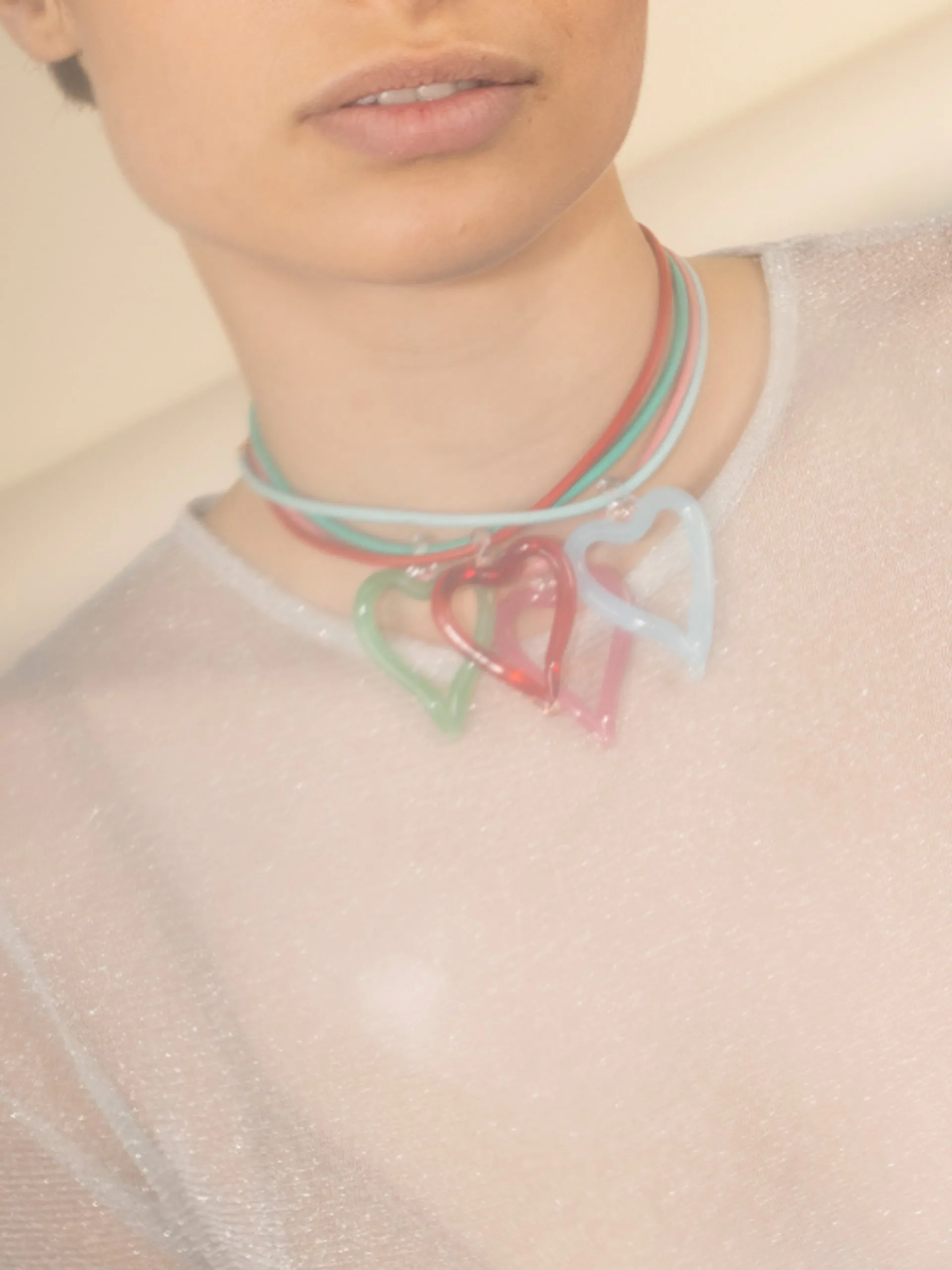 Red XL Heart of Glass leather cord necklace