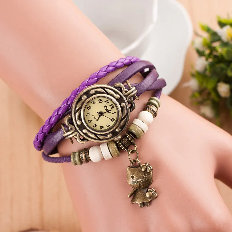 Retro Kitty Multilayer Woven Watch