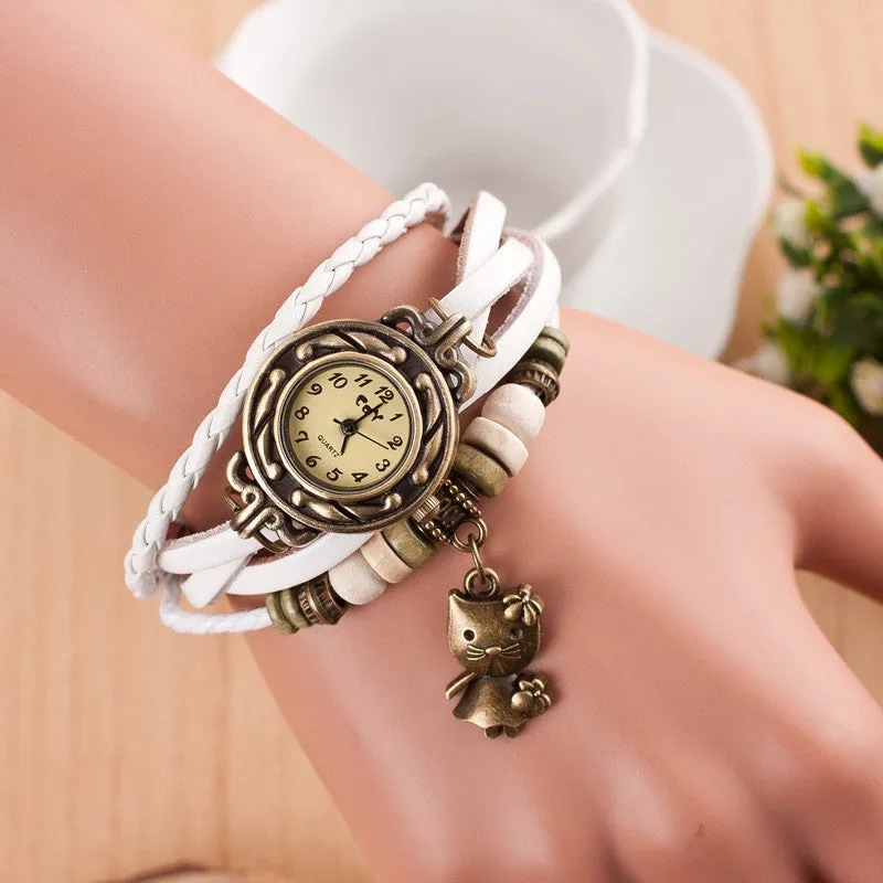 Retro Kitty Multilayer Woven Watch