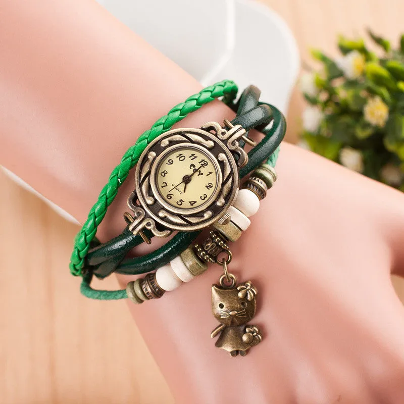 Retro Kitty Multilayer Woven Watch