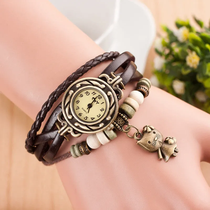 Retro Kitty Multilayer Woven Watch