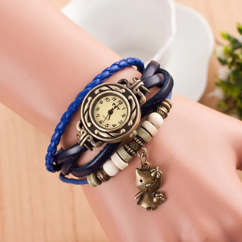 Retro Kitty Multilayer Woven Watch