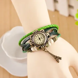 Retro Tower Pendant Woven Bracelet Watch