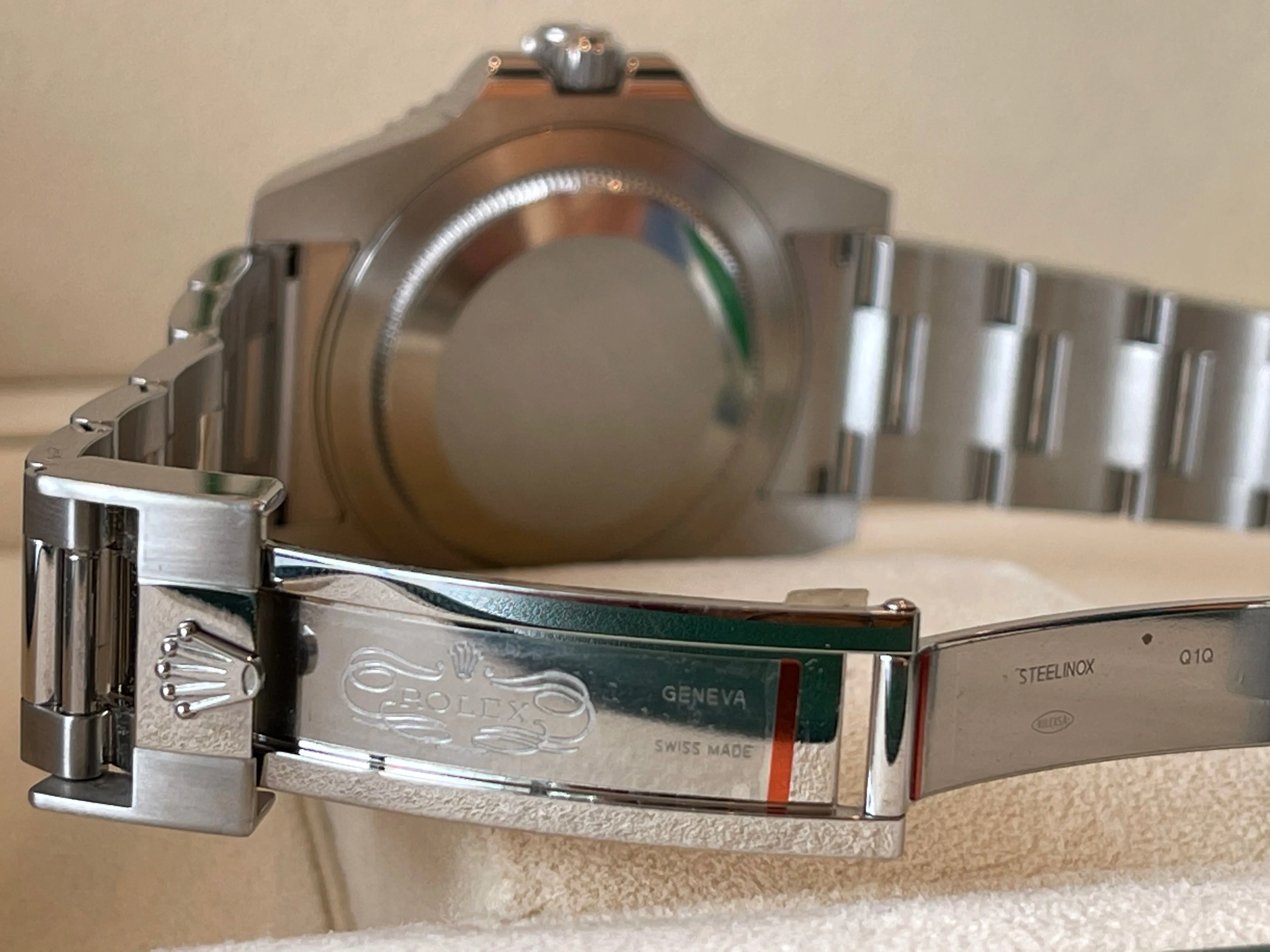 Rolex men’s stainless steel 40mm GMT Master II116710.  Custom yellow and green “Sprite”